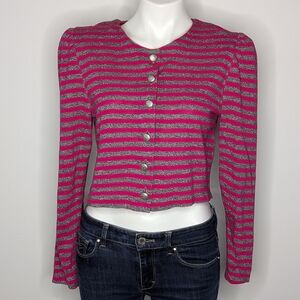 Vintage Brittany Nicole Pink Grey Button Up Crop Long Sleeve Cardigan Sweater 10